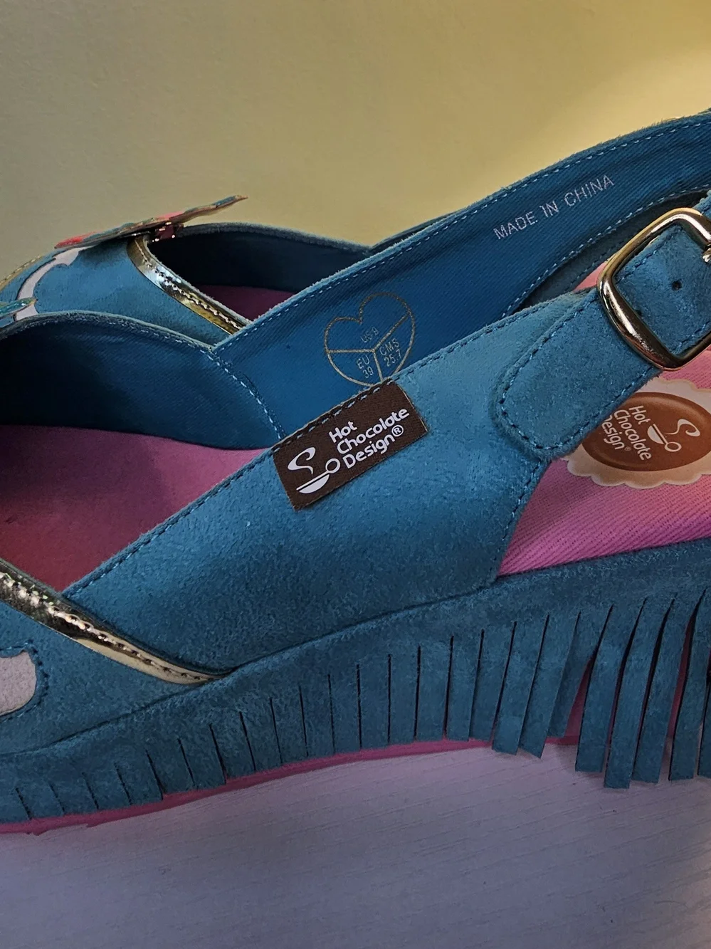 Teal Platform Slingback Sandals with Pink & Red Strawberry Accents